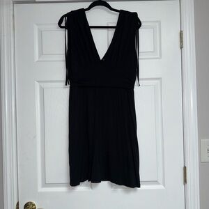 Black tie shoulder mini dress